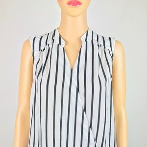 Womens Black&White Stripe Sleeveless Blouse K#09
